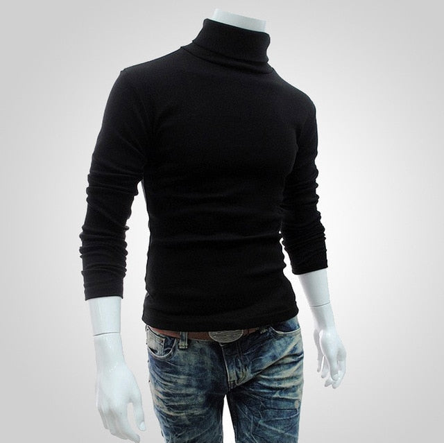 SHUJIN Spring Warm Turtleneck Sweater Men Fashion Solid Knitted Mens Sweaters 2018 Casual Male Double Collar Slim Pullover
