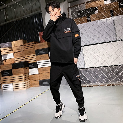 2019 Workwear jacket men's Hooded Jacket+Pants 2PC Sets baseball loose Pullover coat & Long Pants Mens Clothing