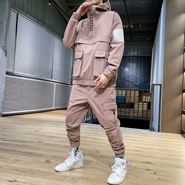 2019 Workwear jacket men's Hooded Jacket+Pants 2PC Sets baseball loose Pullover coat & Long Pants Mens Clothing