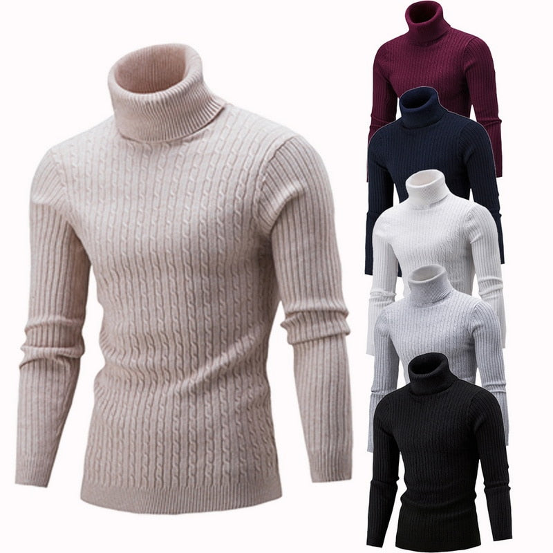 SHUJIN Spring Warm Turtleneck Sweater Men Fashion Solid Knitted Mens Sweaters 2018 Casual Male Double Collar Slim Pullover
