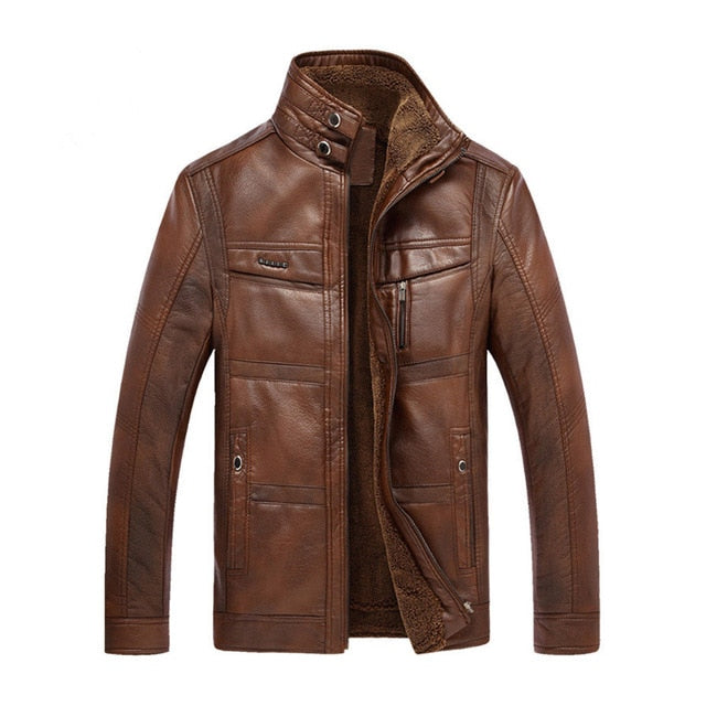 NEW Fashion Men Winter Tops Long Sleeve Faux Leather Jacket Coat fleeceLining Jacket Men